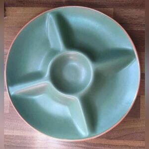 Vintage Casa Verde Divided Serving Platter 14" Matte Green/Terra Cotta
